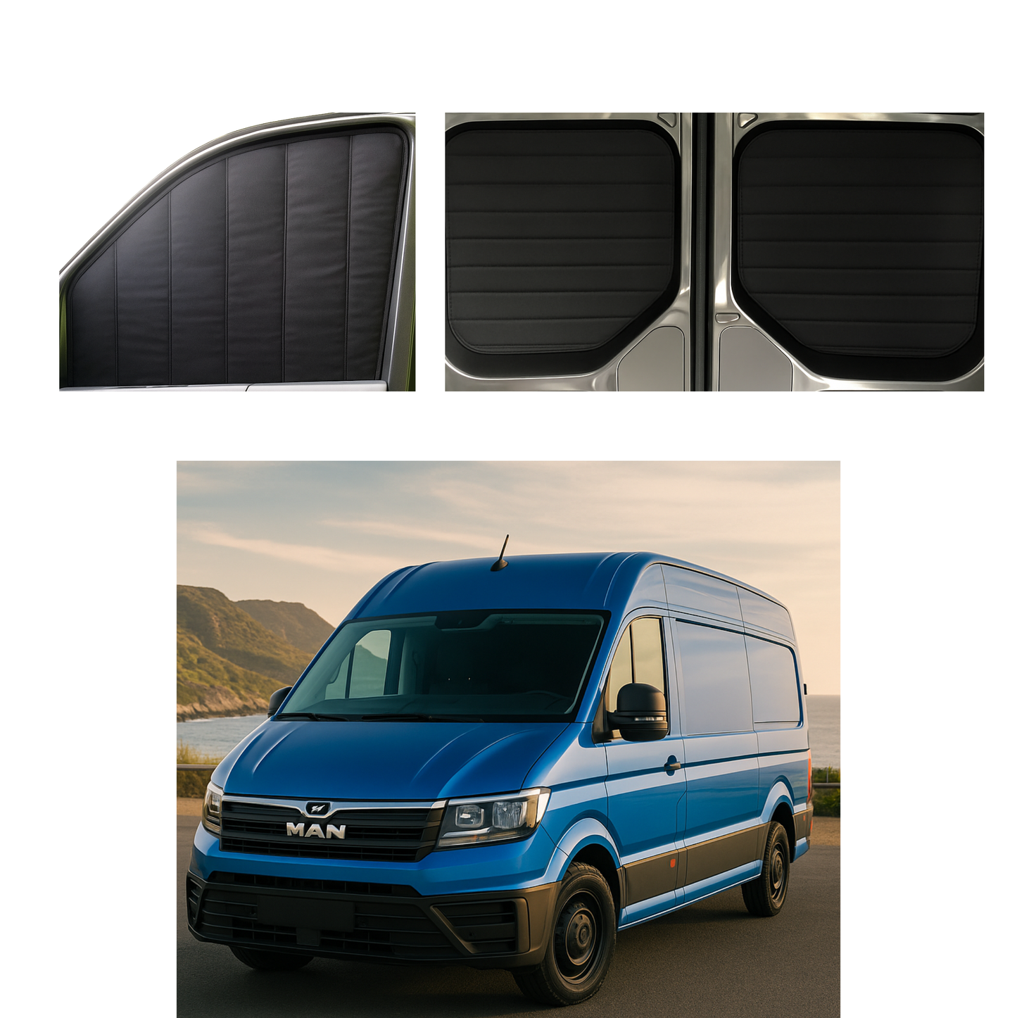MAN TGE / VW Crafter 2017+ Magnetic Thermal Blinds – Black Blackout Internal Window Covers– ZÉAUSA Van Gear