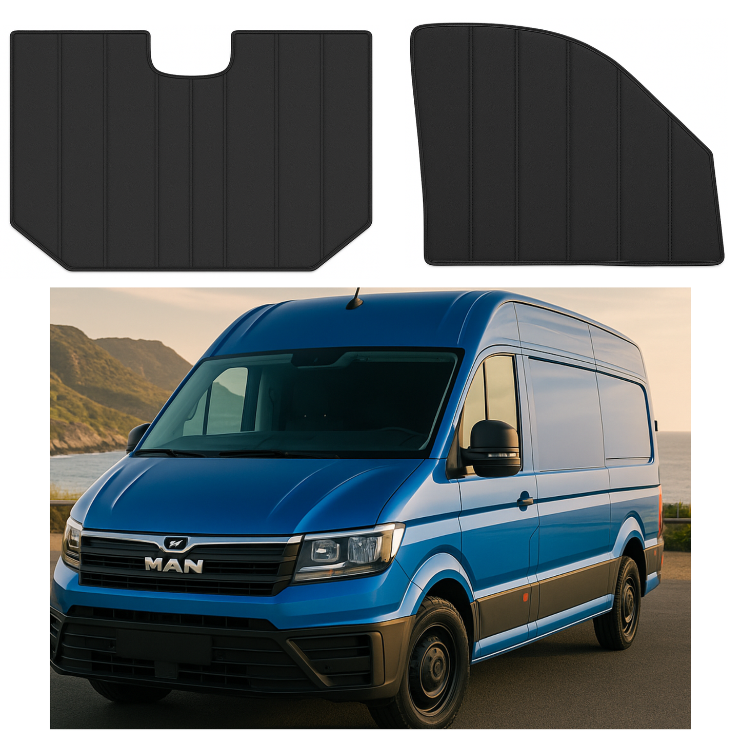 MAN TGE / VW Crafter 2017+ Magnetic Thermal Blinds – Black Blackout Internal Window Covers– ZÉAUSA Van Gear